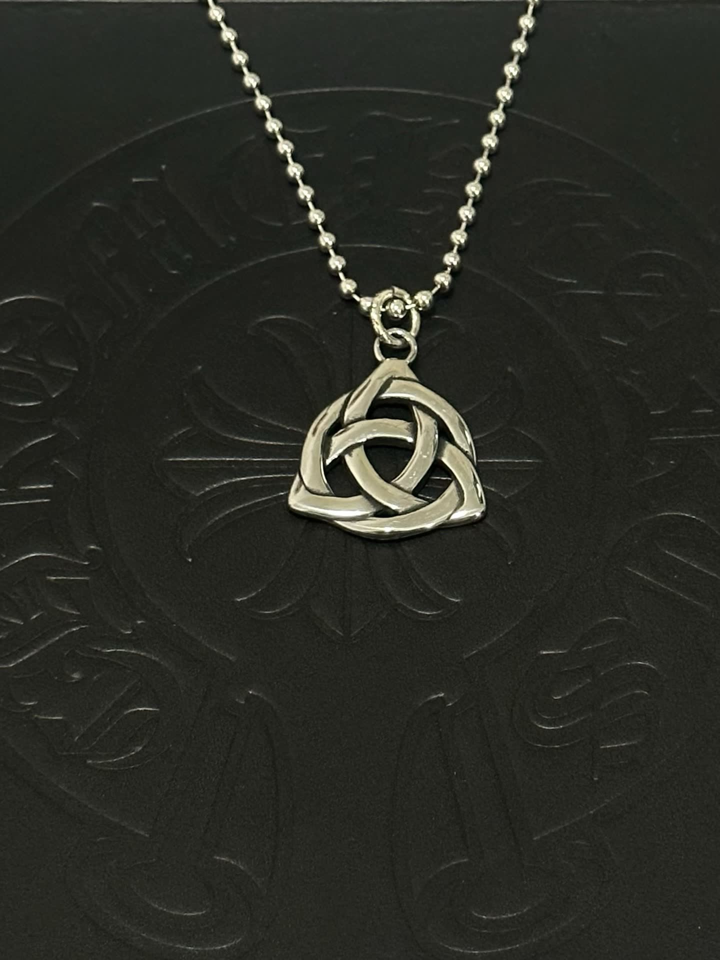 Chrome Hearts Sterling Silver Trinity Knot Pendant with Beaded Chain